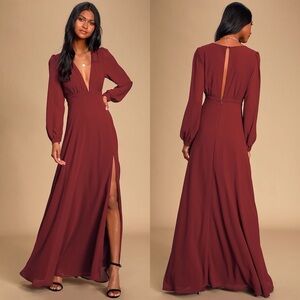 Lulus | All My Life Burgundy Long Sleeve Maxi Dress